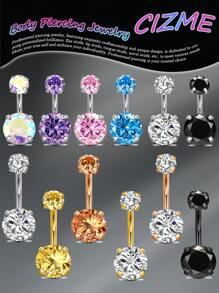CIZME 1 件 14G 肚脐环不锈钢圆形方晶锆石肚脐杠铃耳钉身体穿孔，14G 肚脐环不锈钢圆形方晶锆石肚脐杠铃肚脐环女士 6/8/10/12 毫米 - Cubic Zirconia - 查看 1
