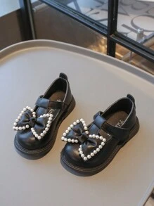 1 paio di ballerine in finta pelle con fiocco e decorazione in perle per ragazze, scarpe casual graziose da indossare all aperto, adatte per la primavera/estate - nero - Visualizzare 6