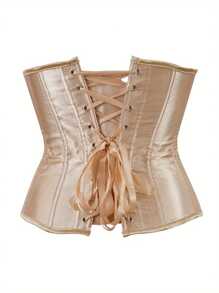 1pc Brocade Palace Style Body Shaper Corset, Waist Cincher With Adjustable Drawstring Waist Trainer - Khaki - View 3
