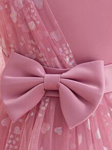 H HIBOBI فستان حفلة عيد ميلاد بنات رقيق غير متماثل الأكمام مزين بالكشكشة والشريط