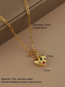 1 件不锈钢 OT 链项链配锆石心形吊坠，女士时尚珠宝，情人节礼物 - 金黃色 - 查看 15