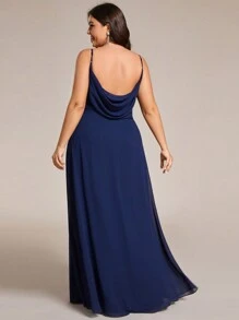 EVERPRETTY Elegant V-Neck Ruched Bust Bridesmaid Dress, Long Gown For Summer - Navy Blue - View 3