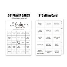 Jeu de Bingo pour fête de révélation de genre (30 cartes uniques) Jeu de douche pré-rempli amusant, cartes d'appel perforées, neutre pour le genre, minimaliste