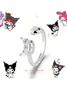 Sanrio Adjustable Fashionable Hello Kitty Ring - Rose Gold Plated With Cubic Zirconia, Suitable For Daily Wear And Gift