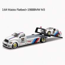 Burago 1:64 1988BMW M3 2021 Bronco Wildtrak Modified Car Transporter Set Simulation Alloy Flatbed Tractor Trailer Car Model Toy Christmas Birthday Gift For Collectors
