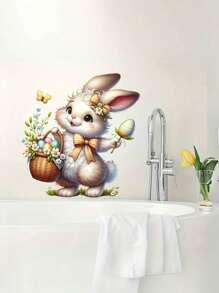 1 pieza Pegatina moderna de conejo y huevo de Pascua para el baño, sala de estar, dormitorio, gabinete del hogar, autoadhesiva, decorativa, gran regalo para fiestas, decoración festiva, agrega un ambiente festivo
