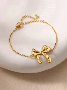 1 szt. Eleganckie bransoletki z kokardą wstążkową dla kobiet, urocze, ze stali nierdzewnej, w kolorze złotym, romantyczna biżuteria dla par - Serce - Zobacz 1