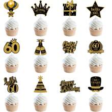 12 件 18/21/30/40/50/60/70/80 岁黑金生日派对纸杯蛋糕装饰精选，生日快乐纸杯蛋糕装饰生日派对装饰用品 - 黑金 - 查看 7