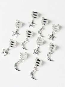 10 peças 3D Estrela e Lua Dreadlock Decorações, Boho Bonito Hiphop Grampos de Cabelo, Presente Eid, Festa Acessórios de Cabelo