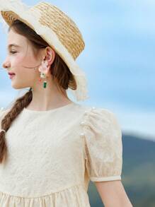 ASK JUNIOR 少女甜美海滩度假风飘逸雪纺公主裙 - 米色 - 查看 4