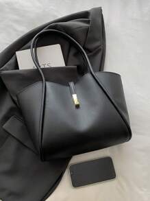 New Solid Color Luxury Feeling Versatile Women Shoulder Tote Bag - Black - View 7