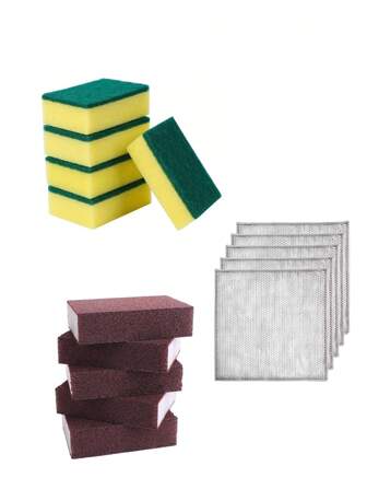10pcs/Set Kitchen Cleaning Kit, Double Stainless Steel Scrubber;Nano Carborundum Sponge, Emery Sponge Brush Eraser Scrub, Kitchen Magic Cleaning Sponge For Removing Rust Cleaning Pots And Pans;Natural Kitchen Sponge, Heavy Duty Scrub Cellulose Sponge Premium Multifunction Cleaning Sponges For Dishes