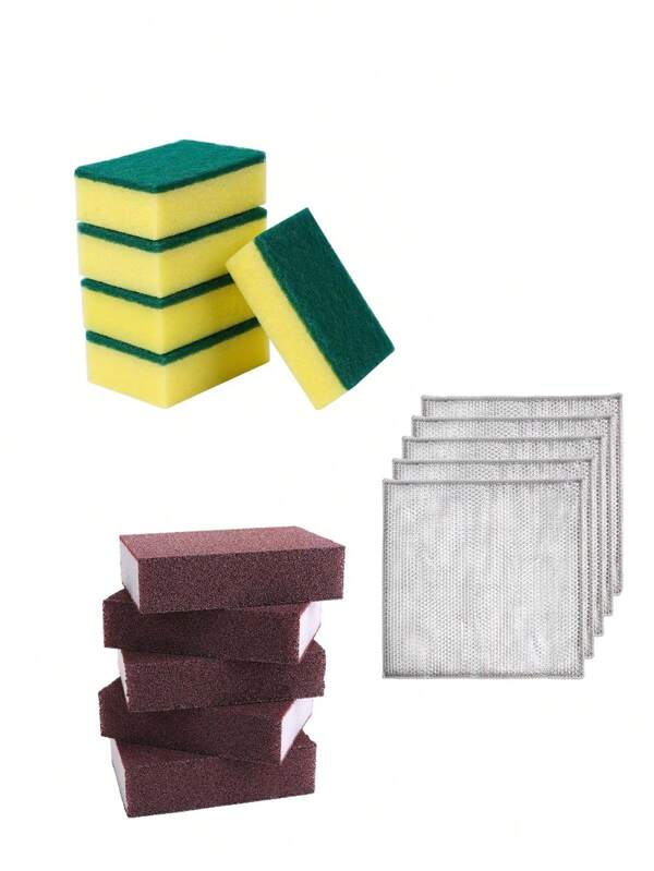 Set de 10 piezas de kit de limpieza de cocina, que incluye: Estropajo doble de acero inoxidable; Esponja de carburo de silicio nano; Cepillo esponja limpiadora; Esponja mágica de limpieza de cocina para eliminar óxido y limpiar ollas y sartenes; Esponja de cocina natural; Esponja de celulosa de uso intensivo multifunción premium para platos