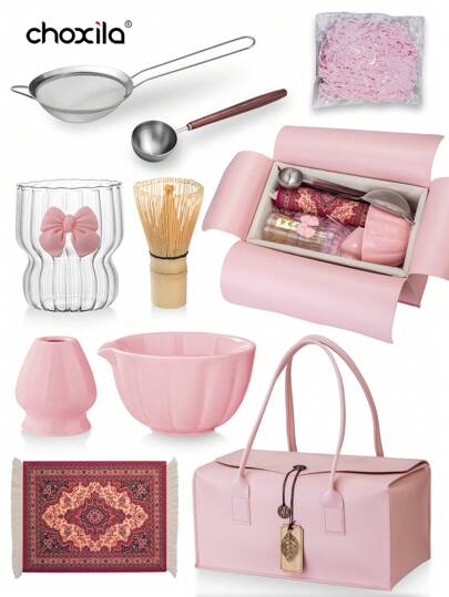 choxila 7pcs Matcha Traditional Starter Set, Matcha Whisk Set, Matcha Tea Making Kit Set, Matcha Gift Set With Bag, Includes Matcha Bowl, Bamboo Matcha Whisk, Tea Scoop, Whisk Holder, Matcha Sifter, Tea Cup, Tea Mat Back To School