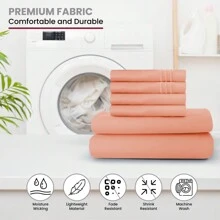 LUX DECOR 6-Piece Embroidered Bed Sheet Set – Brushed Microfiber, Deep Pocket, Lightweight & Breathable – Graduation Gifts, Home Decor, Sleep Protection For Dorms, Student Beds, Back‑To‑School Gift, Soft Bed Linens, Comfortable Sleep, Luxury Bed Set, Valentine's Day Bedroom, Spring Bedding Refresh, Guest Room Essentials, Dorm Room Bedding, Premium Bed Linens, Easy Care Sheets, Hypoallergenic Fabric, Year-Round Comfort, Master Bedroom Update, Matching Bedding Set, Hotel Quality Linens - 珊瑚粉 - 查看 7