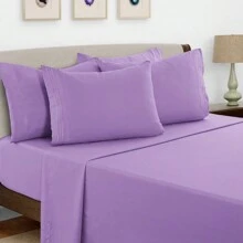 LUX DECOR 6-Piece Embroidered Bed Sheet Set – Brushed Microfiber, Deep Pocket, Lightweight & Breathable – Graduation Gifts, Home Decor, Sleep Protection For Dorms, Student Beds, Back‑To‑School Gift, Soft Bed Linens, Comfortable Sleep, Luxury Bed Set, Valentine's Day Bedroom, Spring Bedding Refresh, Guest Room Essentials, Dorm Room Bedding, Premium Bed Linens, Easy Care Sheets, Hypoallergenic Fabric, Year-Round Comfort, Master Bedroom Update, Matching Bedding Set, Hotel Quality Linens - 紫色 - 查看 2