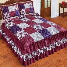 Patchwork Style Quilted And 3-Tier Ruffled Bedspread - Red - View 1