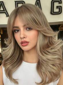 编织假发优雅卷发波浪中长女士假发 - 唐长纤维，玫瑰网帽，150% 密度，适合所有人 - 棕色 - 查看 7