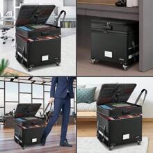 File Box With Lock, Multi-Layer Fireproof Document Box With Wheels,Collapsible Rolling File Storage Organizer Box With Pockets,Large Portable Home Office Filing Cabinet For Hanging Folders
