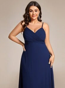 EVERPRETTY Elegant V-Neck Ruched Bust Bridesmaid Dress, Long Gown For Summer - Navy Blue - View 6
