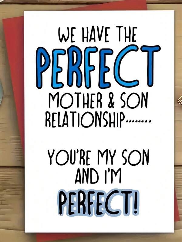 1 gepersonaliseerde wenskaart voor de moeder-zoonrelatie, grappig cartoonontwerp, papiermateriaal, ideaal voor verjaardagen, Thanksgiving, Kerstmis, Moederdag, inclusief envelop
