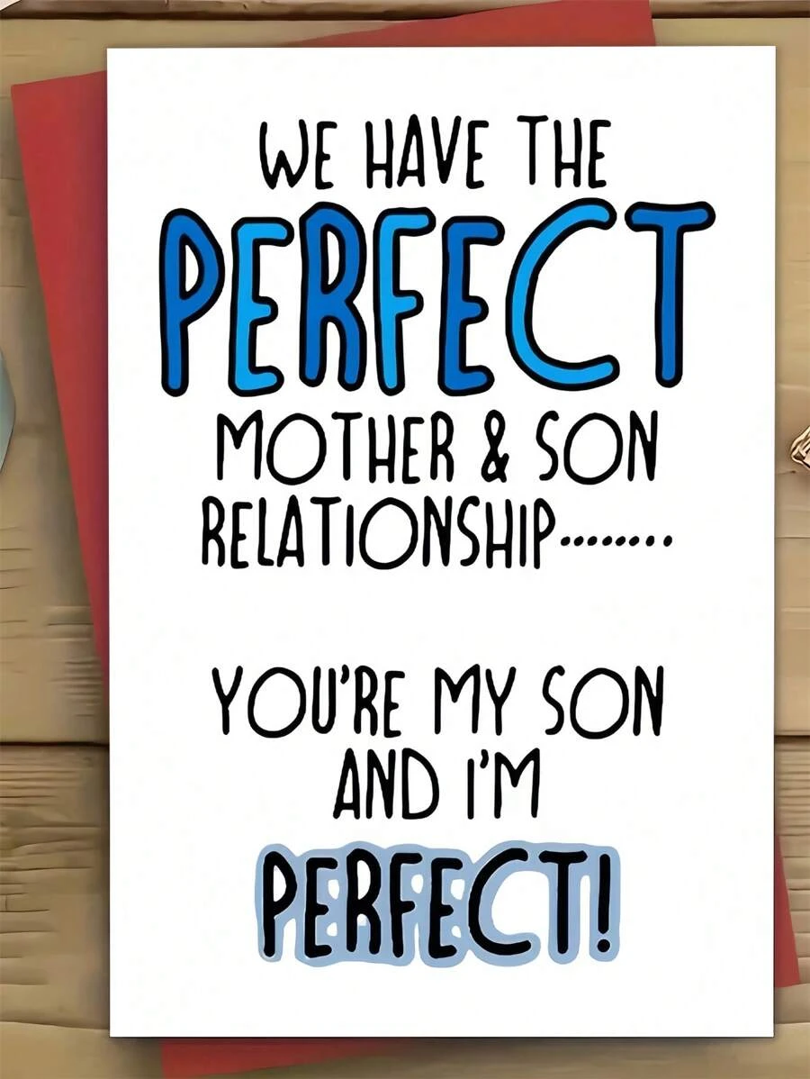 1 张个性化母子关系贺卡，有趣的卡通设计，纸质材质，适合生日、感恩节、圣诞节、母亲节，包含信封 - 彩色 - 查看 1