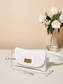 Mini Diamond Embossed Button Closure Waist Pack - White - View 3