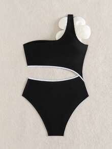 1 件花卉装饰吊带连体泳衣，日常休闲时尚