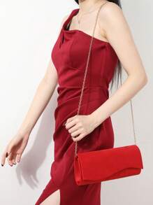 Rhinestone Jewelry Set Bling Necklace Earrings Bracelets Set For Women Evening Clutch Bag Glitter Purse Clutch Purse Red Velvet Envelope Evening Bag For Women Prom Handbag With Detachable Chain For Wedding And Party Shoulder Bag For Women Clutch Purses For Ladies Party Handbag Wedding Bag - Red - View 5