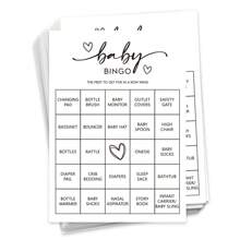 Jeu de Bingo pour fête de révélation de genre (30 cartes uniques) Jeu de douche pré-rempli amusant, cartes d'appel perforées, neutre pour le genre, minimaliste