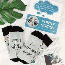 1 双（礼盒装）男士新奇赛车设计正装袜，赛车手疯狂袜子生日礼物，透气柔软户外跑步徒步运动袜，适合赛车爱好者 - 彩色 - 查看 8