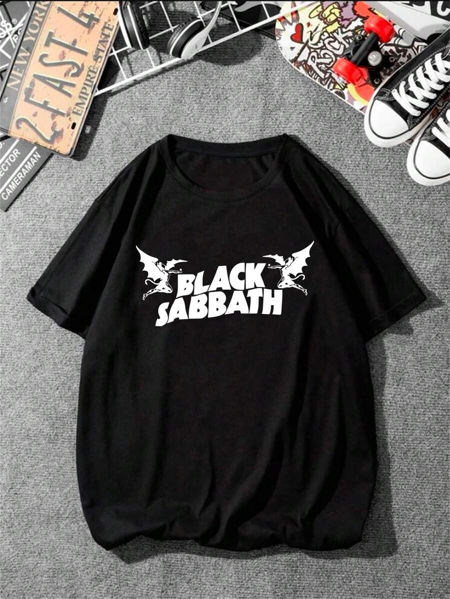 Black Sab Rock Band Men's Basic T-Shirt Unisex 100% Cotton Fabric Streetwear Fashion - 黑色 - 查看 1