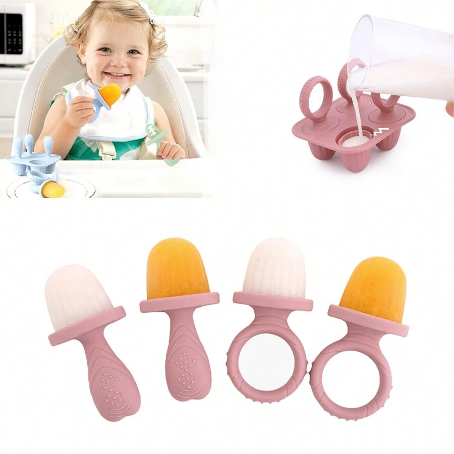 1 套硅胶婴儿冰棒模具、2 个圆柄和 2 个直柄冰棒机、冰淇淋模具