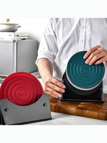 1 件圆形硅胶锅垫，带储物架，耐热厨房台面垫，不粘防滑隔热垫，灵活开口罐子多用途杯垫，桌面保护和装饰热菜、餐桌、书桌