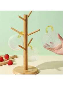 Bamboo Cup Holder/Rack, Drip Tray For Mugs, Water Cups In Living Room (Comes With Screwdriver For Self-Installation) - Multicolor - View 5