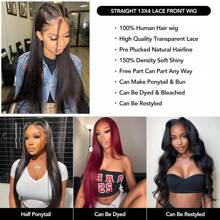 13 X 4 Real Hair Wig Straight HD Lace Front Wig 100% Brazilian Human Hair Wigs For Women's With Baby Hair - màu đen - Xem 2