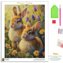 1/2pcs 5D Diamond Painting Kit, Round Full Drill Canvas, Animal Theme Bunny Artwork, Mosaic Craft Wall Art For Home Decor, DIY Diamond Art For Beginners, Frameless 30x40cm, Ideal For New Year Gift
