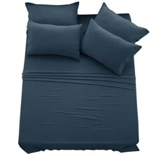 LUX DECOR 6-Piece Embroidered Bed Sheet Set – Brushed Microfiber, Deep Pocket, Lightweight & Breathable – Graduation Gifts, Home Decor, Sleep Protection For Dorms, Student Beds, Back‑To‑School Gift, Soft Bed Linens, Comfortable Sleep, Luxury Bed Set, Valentine's Day Bedroom, Spring Bedding Refresh, Guest Room Essentials, Dorm Room Bedding, Premium Bed Linens, Easy Care Sheets, Hypoallergenic Fabric, Year-Round Comfort, Master Bedroom Update, Matching Bedding Set, Hotel Quality Linens - 藏蓝色 - 查看 8