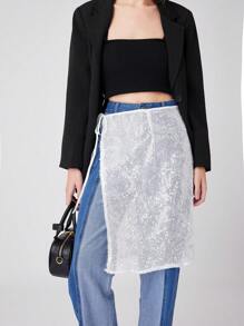 1 szt. Długa sukienka z cekinami, koronką laserową, punkową, przezroczystą, wiązaną, fartuchową, modna, niezbędna i wszechstronna część garderoby - Biały - Zobacz 13