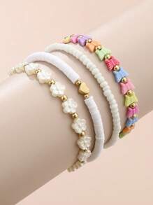 4 件奢华蝴蝶和心形人造珍珠串珠软陶链手链，送给女孩的精致礼物，珠子颜色随机 - 4pcs - 查看 7