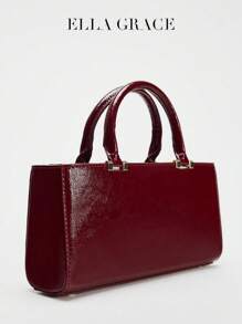 ELLA GRACE Burgundy Red Handbag - Smooth And High-End, With Round Handle And Metal Chain, Fashionable, Elegant, Simple And Generous, Versatile And Charming. Suitable For Parties, Cocktail Parties, Weddings, Balls, Formal Parties, Year-End Balls, Year-End Parties. It's An Excellent Gift Choice., Fashionable Burgundy Bag - Burgundy - View 1