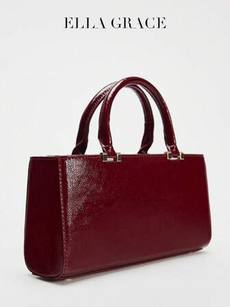 ELLA GRACE Burgundy Red Handbag - Smooth And High-End, With Round Handle And Metal Chain, Fashionable, Elegant, Simple And Generous, Versatile And Charming. Suitable For Parties, Cocktail Parties, Weddings, Balls, Formal Parties, Year-End Balls, Year-End Parties. It's An Excellent Gift Choice., Fashionable Burgundy Bag