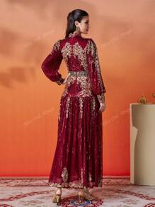 Women's Elegant Floral Print Long Sleeve Prom Dress,Party Dress,Gown,Formal,Evening,Wedding Guest