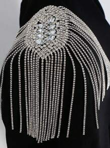 1pc Silver Stylish Tassel Shoulder Chain, Luxury Shiny Rhinestone Accessory, Fashionable For Club/Nightout