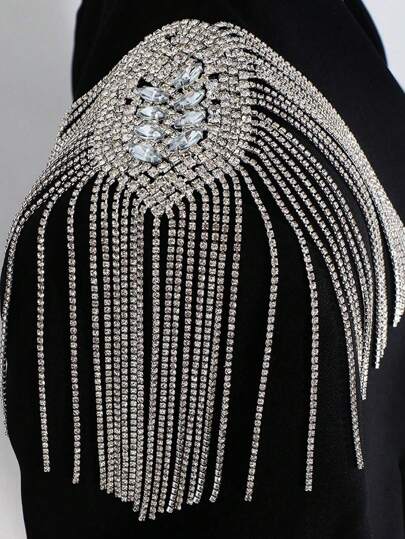 1st Silver Snygg Tofs Axelkedja, Lyxigt glänsande Rhinestone-tillbehör, moderiktigt för klubb/kväll