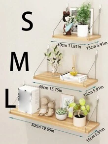 1pc Prateleira de parede sem perfuração, prateleiras flutuantes montadas na parede, cabide decorativo de tábua de madeira para decoração de quarto, cozinha e sala - Amarelo - Ver 7