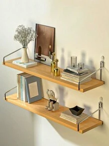 1pc Prateleira de parede sem perfuração, prateleiras flutuantes montadas na parede, cabide decorativo de tábua de madeira para decoração de quarto, cozinha e sala - Amarelo - Ver 8