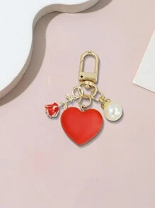 暖红心玫瑰珍珠钥匙扣小包方包手提包挂件配饰适合青年男女表达爱意的最佳单品返校时送给姐妹朋友老师的最佳礼物是送给女朋友情人节礼物的最佳选择包包挂件 - 紅色 - 查看 9