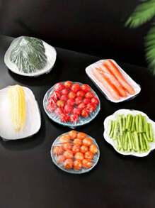 100pcs Transparent Plastic Cover PE Thin Film Plastic Bags For Bowl Cover Leftover Food Cap, Kitchen Essentials To Keep Your Food Fresh And Safe