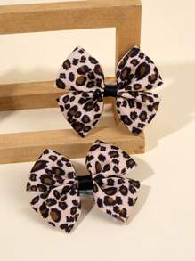 2pcs Leopard Hair Bows For Girls Fashionable Leopard Alligator Clips Exquisite Grosgrain Ribbon Bow Hair Clips Girls Fall Winter Holiday Party Headpiece Kids Baby Hair Accessories - Multicolor - View 3